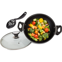 Milosc Non- Stick Cooking Wok with Glass Lid Induction Suitable for All Cooking Hobe Deep Fry Pan - MILOSC