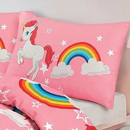 Luxury Kids Children Unicorn Duvet Cover Set Easy Care Washable Bedding Duvet Cover With Pillow Case Washable Pink Colour - MILOSC