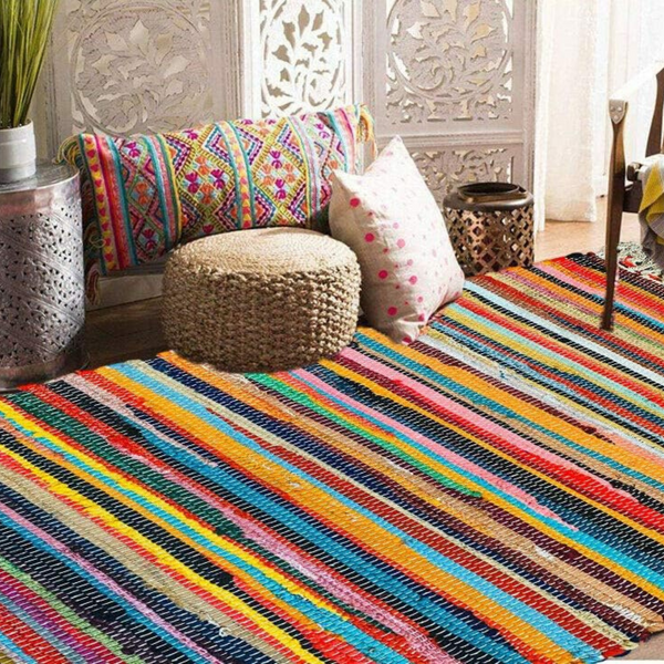 Handmade Multicolours Chindi Rag Rug Floor Rugs Halway Room Rug Cotton - MILOSC