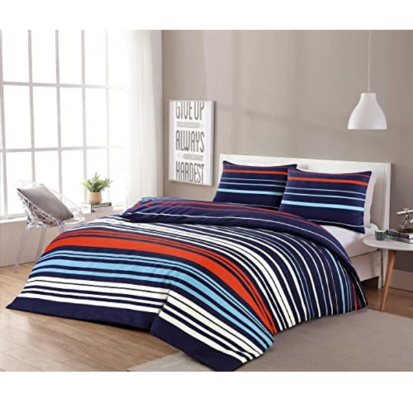 Leon Stripe Lines Luxury Printed Duvet Cover Set Easy Care Bedding Set Red Blue Soft Duvet Covers - MILOSC