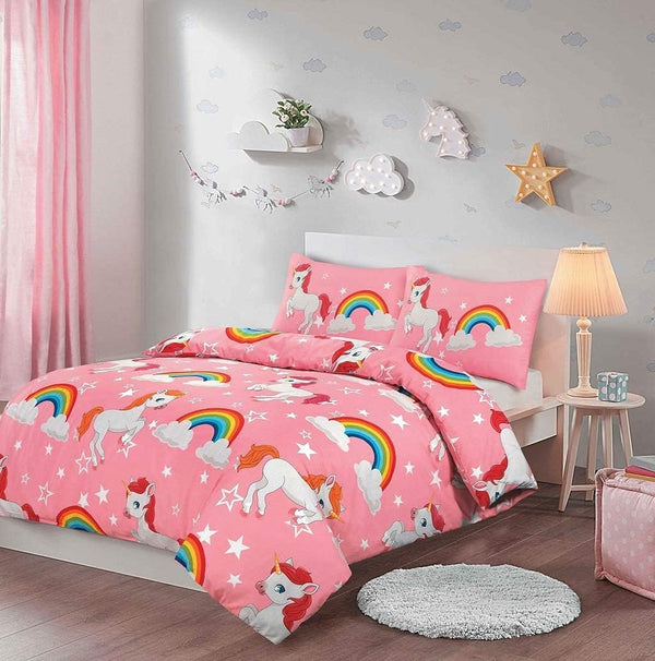 Luxury Kids Children Unicorn Duvet Cover Set Easy Care Washable Bedding Duvet Cover With Pillow Case Washable Pink Colour - MILOSC