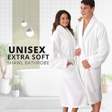 Unisex Premium Quality White Shawl Collar Bath Robe 100% Cotton White - MILOSC