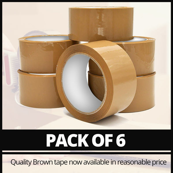 Pack of 6 Heavy Duty Extra Strong Card Board Packaging Tape Large 48mm x 66m Strong Tapes Brown Parcel Gift Packing Tape - MILOSC