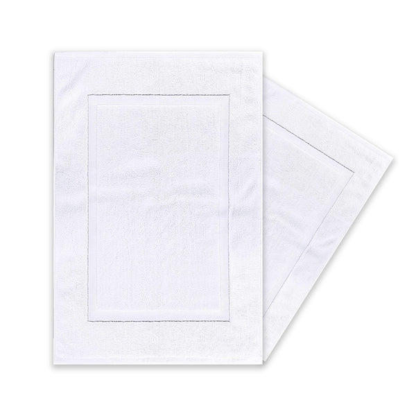 Pack of 2 100 % Cotton Bath Mats White Extra Soft Luxury Hotel Quality Shower Bathroom Mat Bath Floor Towel White Floor Mat 50 x 80 cm - MILOSC