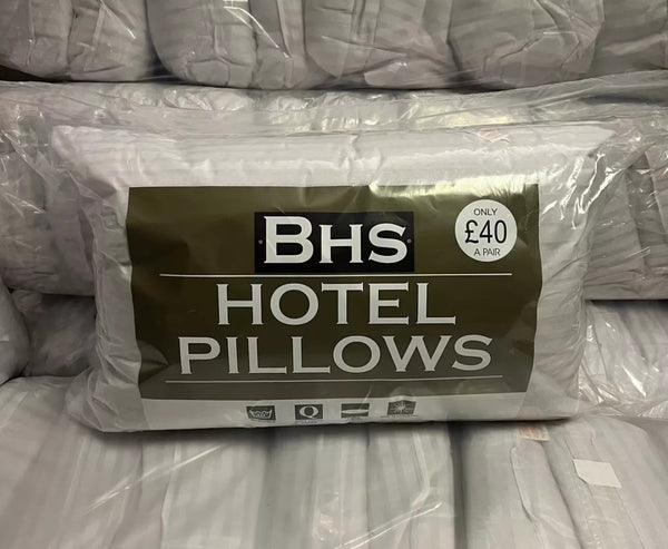 BHS HOTEL PILLOWS Pack of 2 Pair Twin Pack Pillows White Stripe