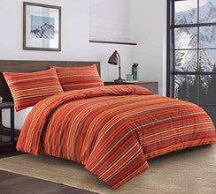 Leon Stripe Lines Luxury Printed Duvet Cover Set Easy Care Bedding Set Red Blue Soft Duvet Covers - MILOSC