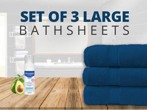 Pack of 3 Large Bath Sheets 550GSM 100% Cotton Breathable Towels Set Size 80x140 cm - MILOSC