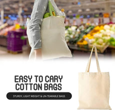 Pack of 10 Premium Quality 100% Cotton Made Reusable Carrier Bags Grocery Bags With Long Handles / Short Handles Printing Bag Washable Shopping Bags - MILOSC