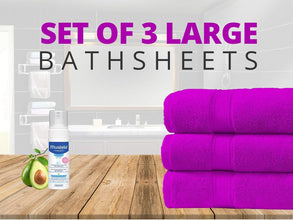 Pack of 3 Large Bath Sheets 550GSM 100% Cotton Breathable Towels Set Size 80x140 cm - MILOSC