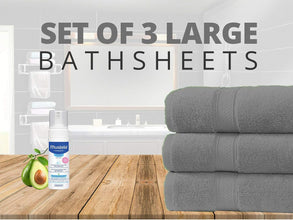 Pack of 3 Large Bath Sheets 550GSM 100% Cotton Breathable Towels Set Size 80x140 cm - MILOSC