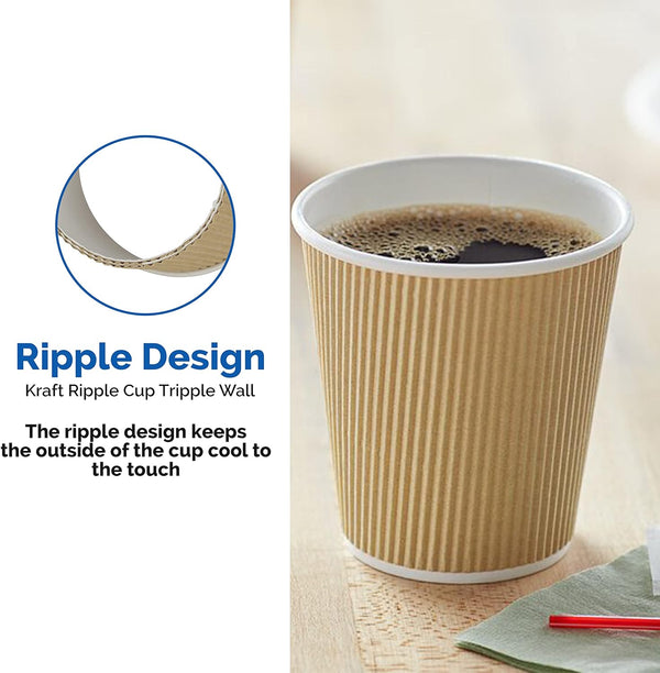 8oz - Disposable Coffee Cups Premium Quality Kraft Triple Wall Insulated Ripple Paper Cups(237ml) - MILOSC