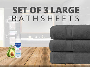 Pack of 3 Large Bath Sheets 550GSM 100% Cotton Breathable Towels Set Size 80x140 cm - MILOSC