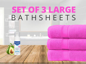 Pack of 3 Large Bath Sheets 550GSM 100% Cotton Breathable Towels Set Size 80x140 cm - MILOSC