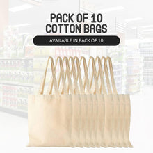 Pack of 10 Premium Quality 100% Cotton Made Reusable Carrier Bags Grocery Bags With Long Handles / Short Handles Printing Bag Washable Shopping Bags - MILOSC