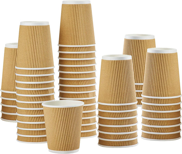 12oz - Disposable Coffee Cups - Premium Quality Kraft Triple Wall Insulated Ripple Paper Cups - MILOSC