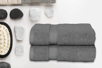 Pack of 2 Grey Large Bath Towels 70x140 cm(600GSM) - MILOSC