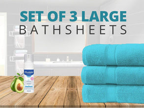 Pack of 3 Large Bath Sheets 550GSM 100% Cotton Breathable Towels Set Size 80x140 cm - MILOSC