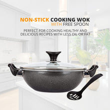 Milosc Non- Stick Cooking Wok with Glass Lid Induction Suitable for All Cooking Hobe Deep Fry Pan - MILOSC